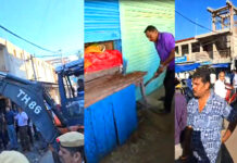 पी.एम.बी.सी श्री विजया पुरम ने बुलडोजर लाकर हटाया फुटपाथ पर अवैध कब्ज़ा! हुई जोरदार बहस! Sri Vijayapuram