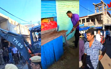 पी.एम.बी.सी श्री विजया पुरम ने बुलडोजर लाकर हटाया फुटपाथ पर अवैध कब्ज़ा! हुई जोरदार बहस! Sri Vijayapuram