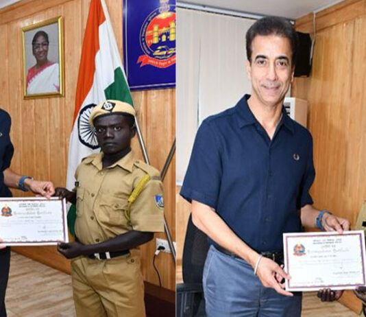 ओन्गे ट्राइबल होम गार्ड वॉलंटियर्स को DGP ने ड्रग ज़ब्ती में मदद के लिए सम्मानित किया Onge Tribal