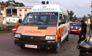 एक चलती एम्बुलेंस का पिछला चक्का अचानक खुल गया, एम्बुलेंस 10 मीटर तक घसीट कर गया ambulance